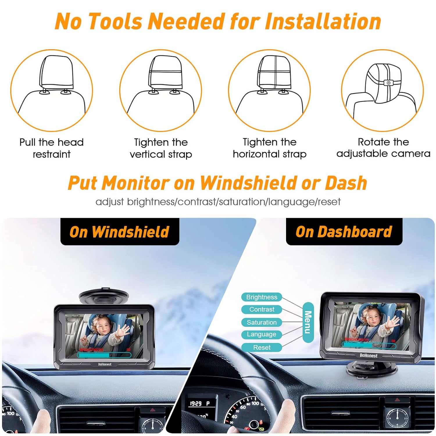 HD Baby Car Camera Monitor 1080p with Night Vision