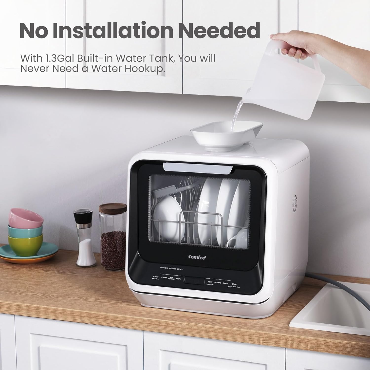 Portable Countertop Dishwasher with Tank – 6 Wash Programs