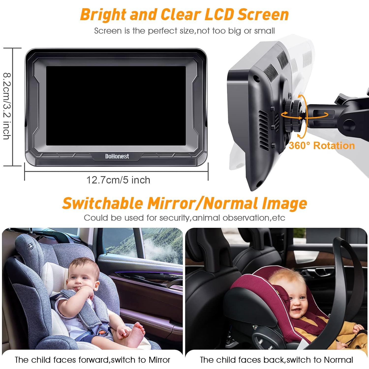 HD Baby Car Camera Monitor 1080p with Night Vision