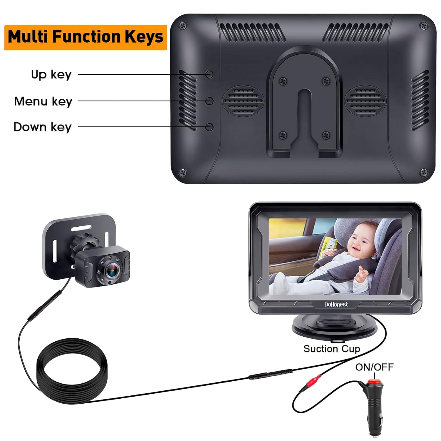 HD Baby Car Camera Monitor 1080p with Night Vision
