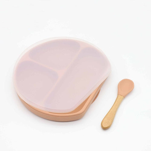 Baby Silicone Compartment Plate With Wooden Spoon | Mom Essentials