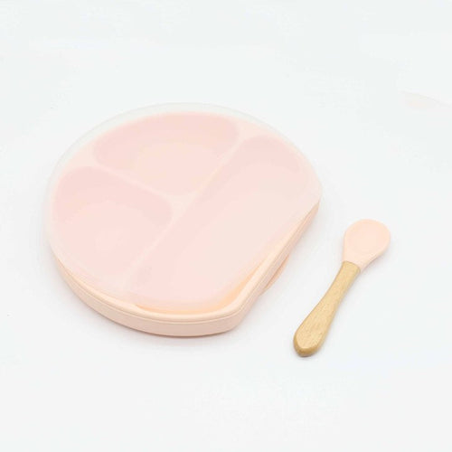 Baby Silicone Compartment Plate With Wooden Spoon | Mom Essentials