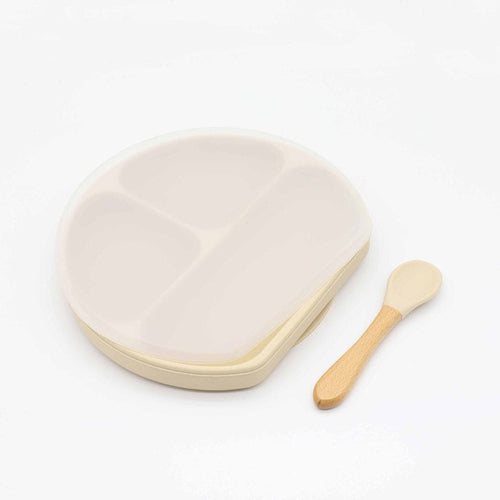 Baby Silicone Compartment Plate With Wooden Spoon | Mom Essentials