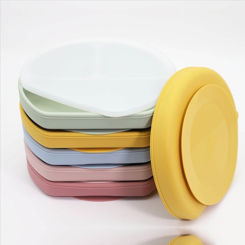 Baby Silicone Compartment Plate With Wooden Spoon | Mom Essentials