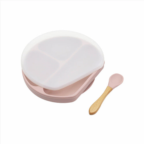 Baby Silicone Compartment Plate With Wooden Spoon | Mom Essentials