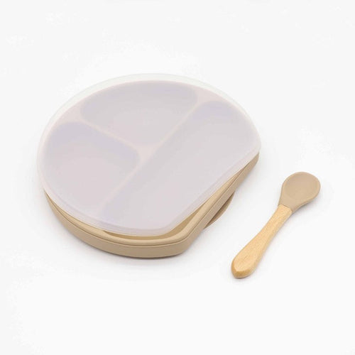 Baby Silicone Compartment Plate With Wooden Spoon | Mom Essentials