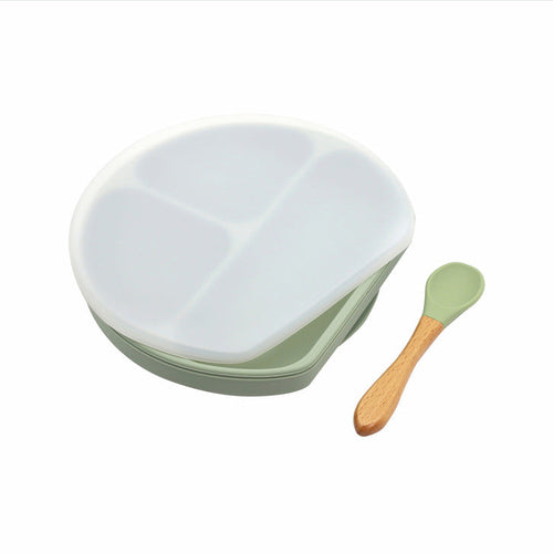 Baby Silicone Compartment Plate With Wooden Spoon | Mom Essentials