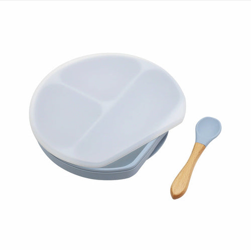 Baby Silicone Compartment Plate With Wooden Spoon | Mom Essentials