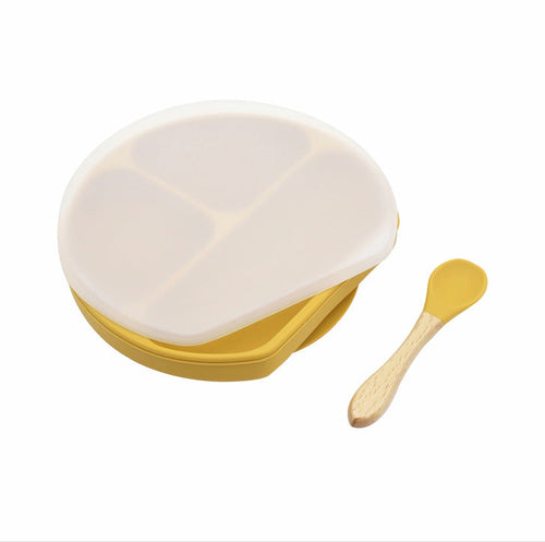 Baby Silicone Compartment Plate With Wooden Spoon | Mom Essentials