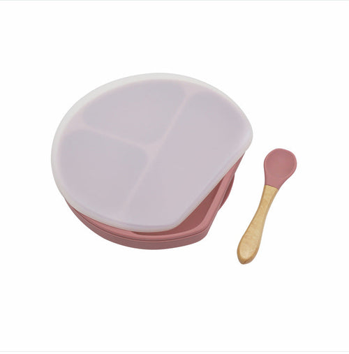 Baby Silicone Compartment Plate With Wooden Spoon | Mom Essentials